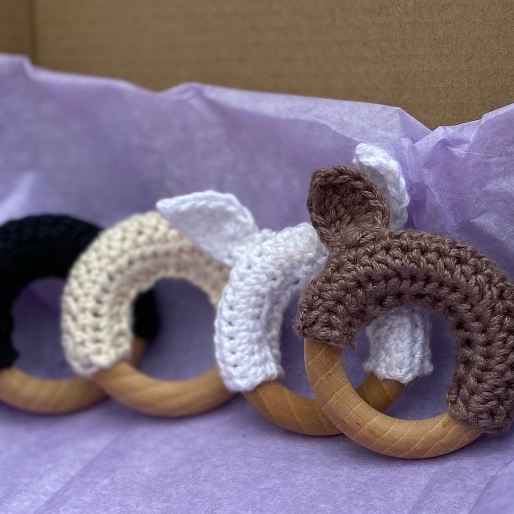 Organic Beech Wood Teething Rings 😍 Hand Crocheted & Sewn!
